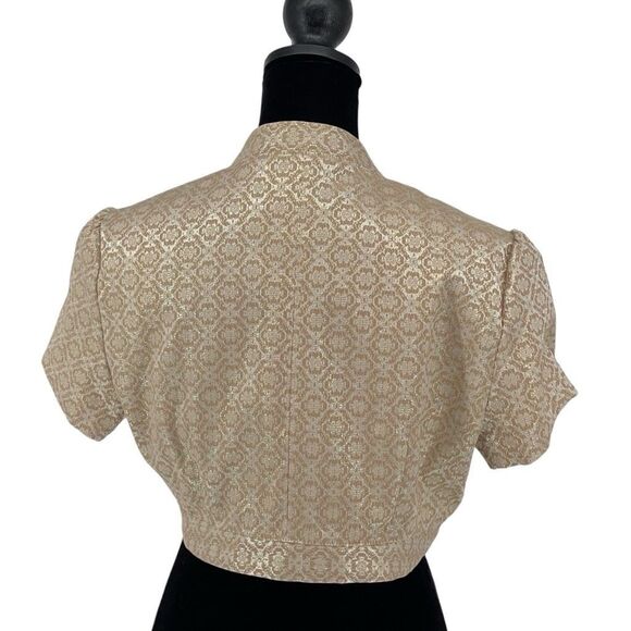 Express Design Studio Womens Open Front Irridescent Brocade Bolero Beige Size 6 - Picture 3 of 7